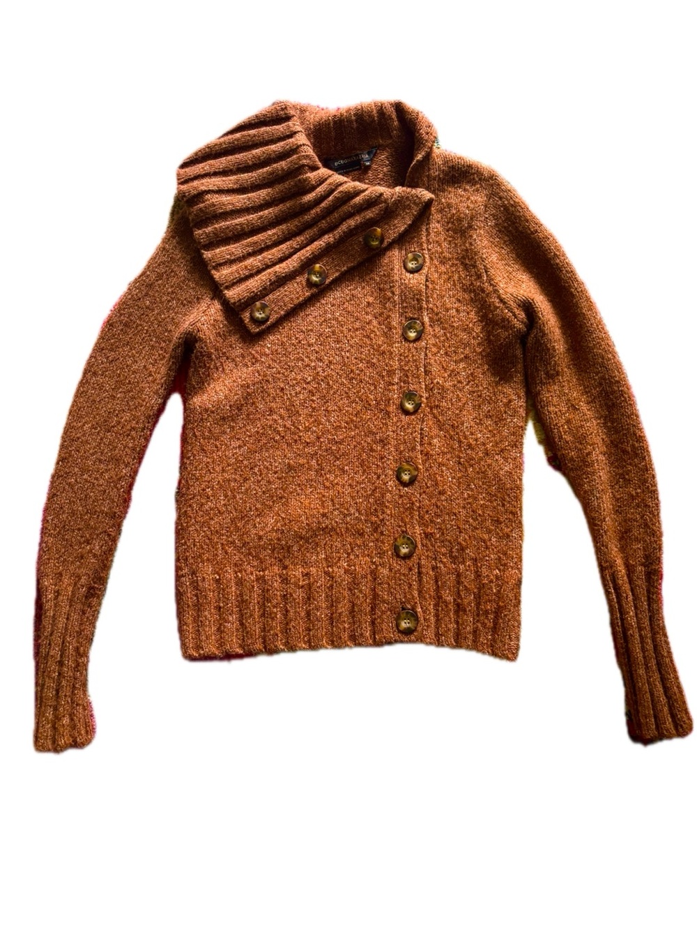 BCBGMaxAzria Rust Button-Front Asymmetric Shawl Collar Cardigan